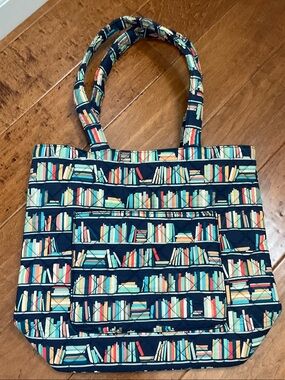 Quilted Navy Bookprint Tote Bag - NWT